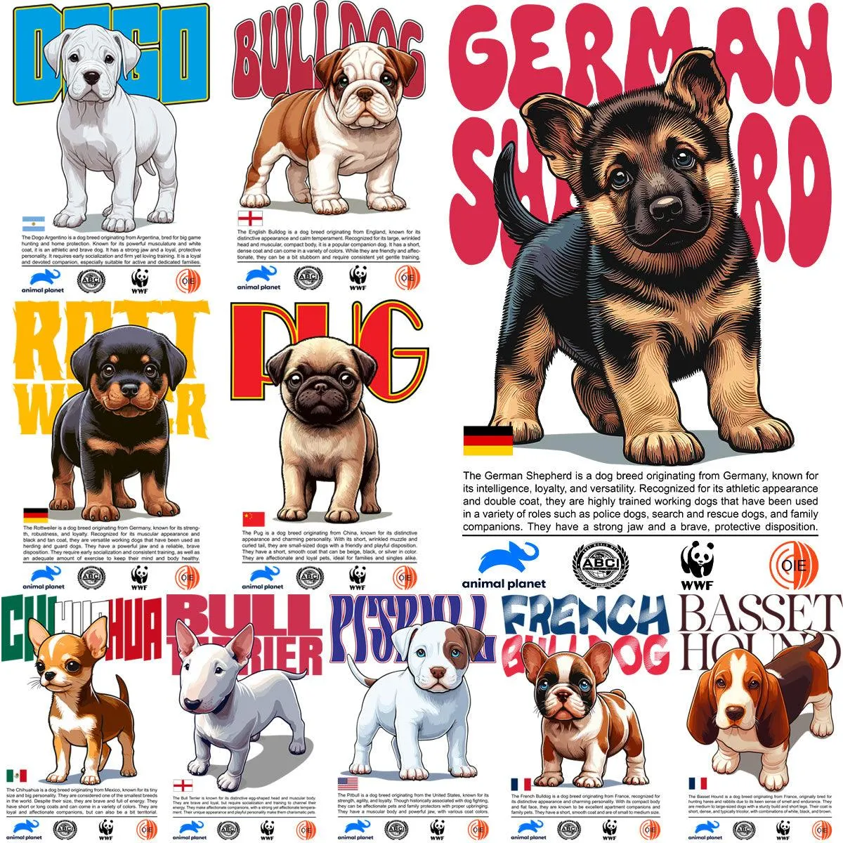 10 Dogs Puppies Streetwear Designs Bundle PNG PDF