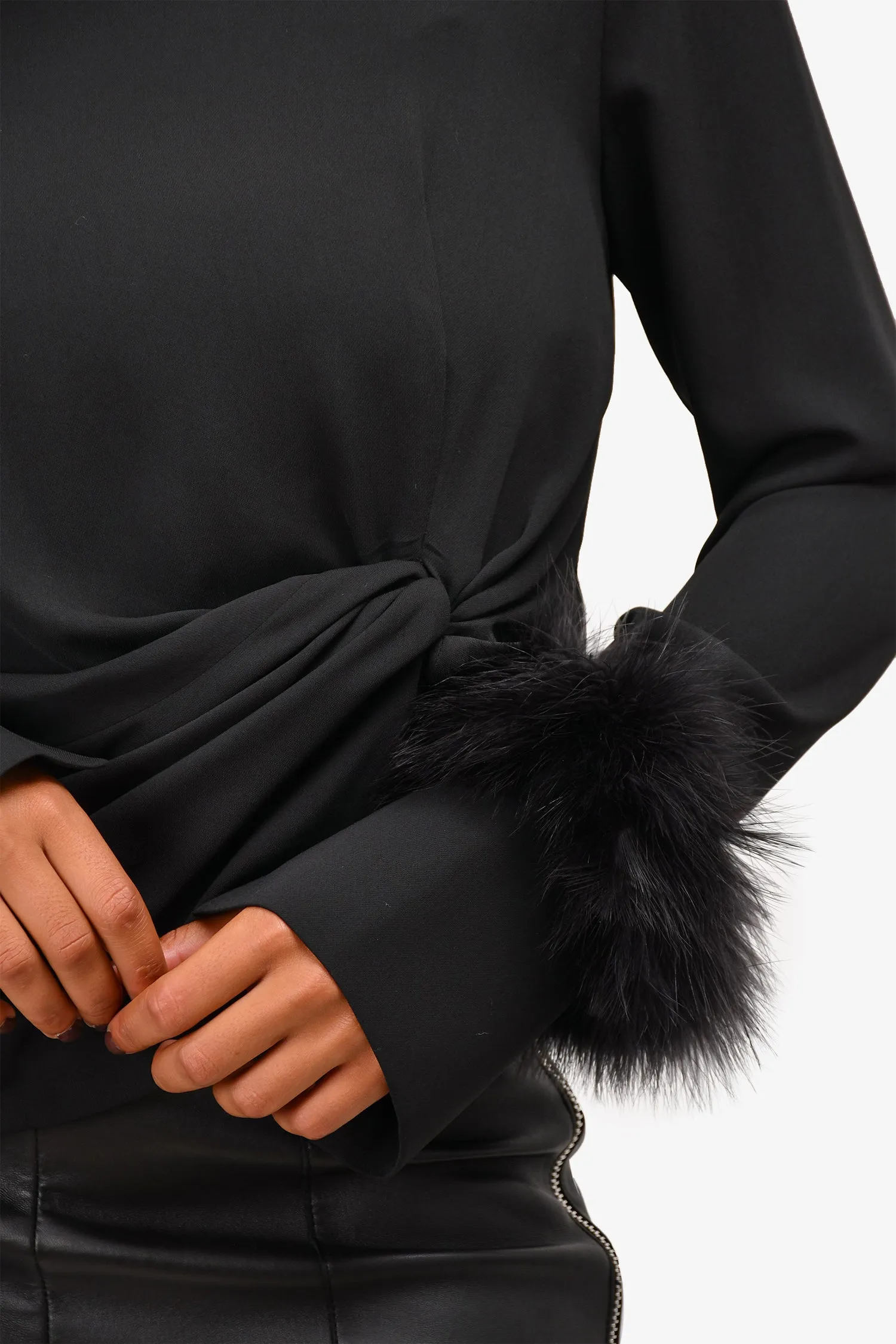 16 Arlington Black Long Sleeve Feather Detail Knotted Blouse Size 14