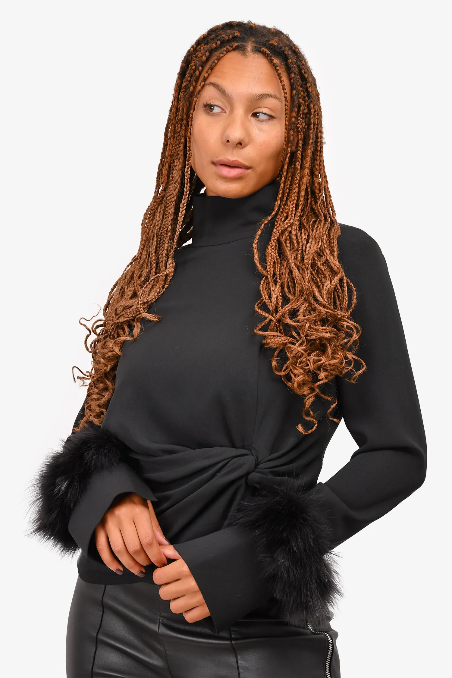 16 Arlington Black Long Sleeve Feather Detail Knotted Blouse Size 14