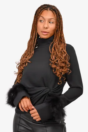 16 Arlington Black Long Sleeve Feather Detail Knotted Blouse Size 14