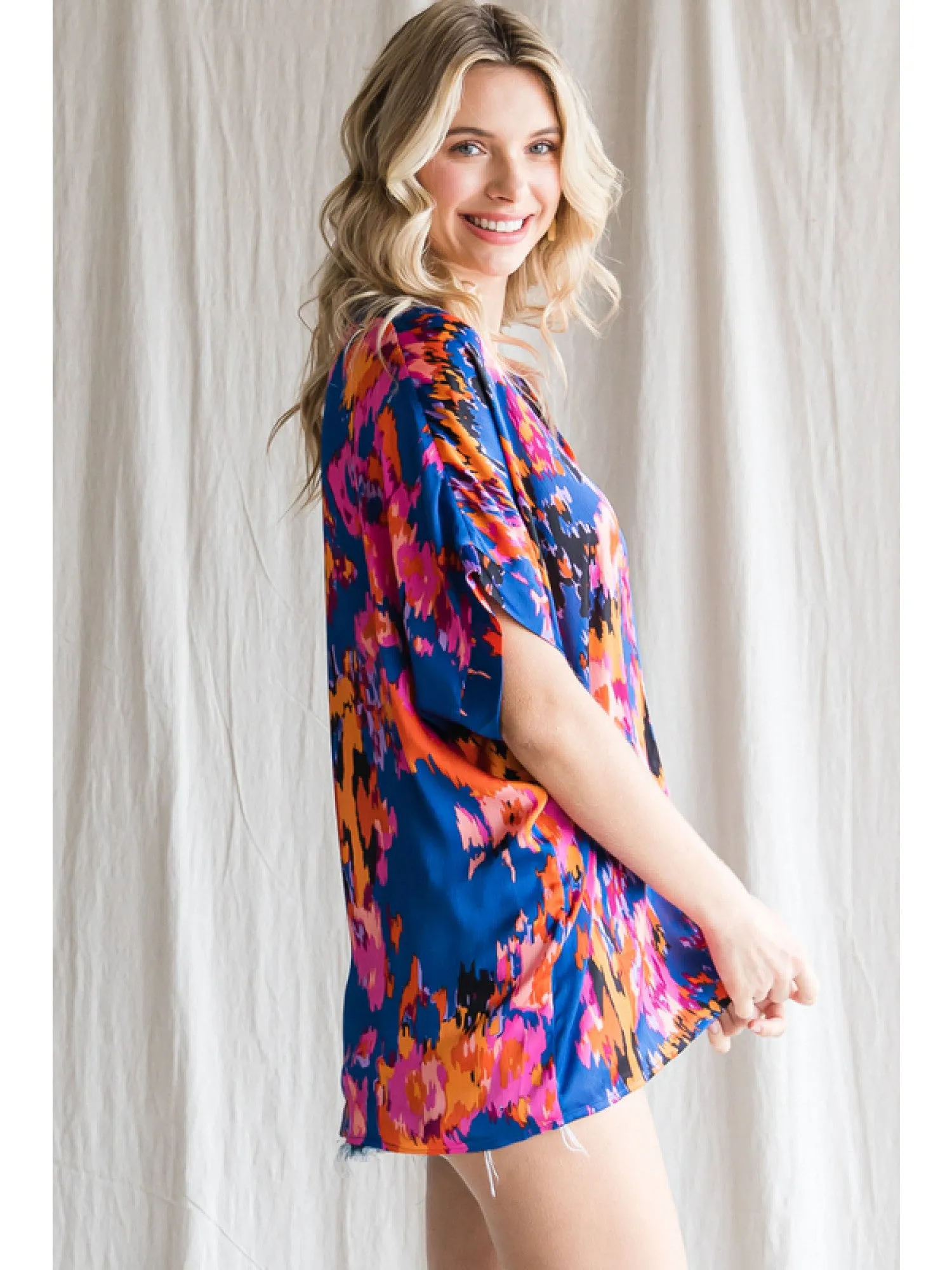 Abstract V-Neck Shift Top, Royal