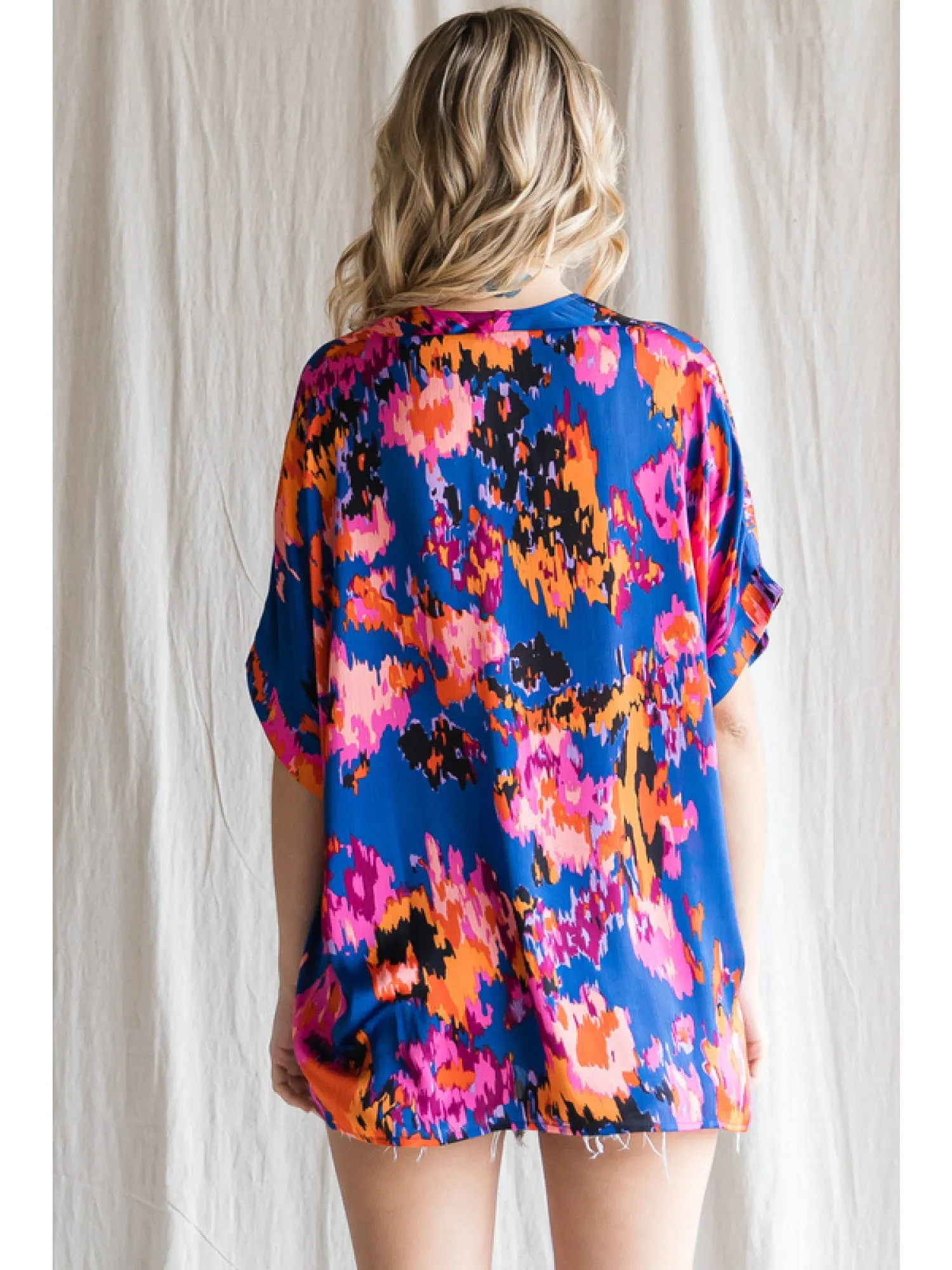 Abstract V-Neck Shift Top, Royal