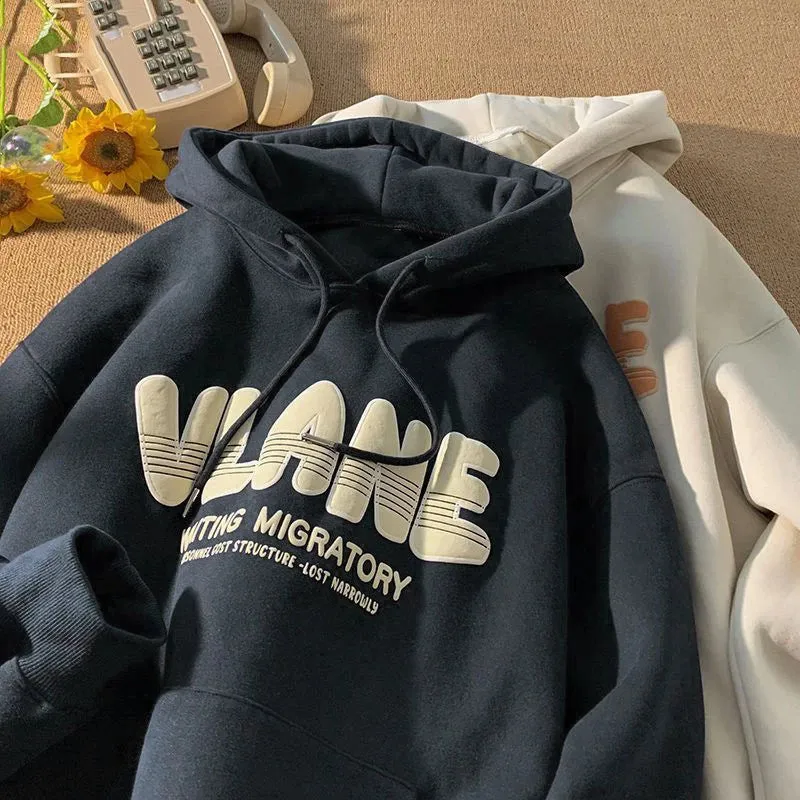Aidase 100% Cotton Men's Heavy Hoodie Sweatshirt Clothing Y2k Letter Print Loose Pullover Harajuku Streetwear 2024 New American Hoodies