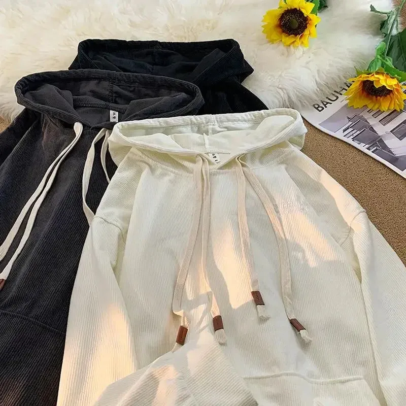 Aidase Corduroy Sweatshirt For Men Embroider Letter Hoodies Sweatshirt Streetwear Hoodie Casual Sportwear Male Clothes