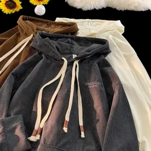Aidase Corduroy Sweatshirt For Men Embroider Letter Hoodies Sweatshirt Streetwear Hoodie Casual Sportwear Male Clothes