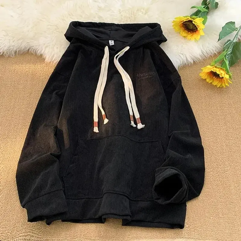 Aidase Corduroy Sweatshirt For Men Embroider Letter Hoodies Sweatshirt Streetwear Hoodie Casual Sportwear Male Clothes