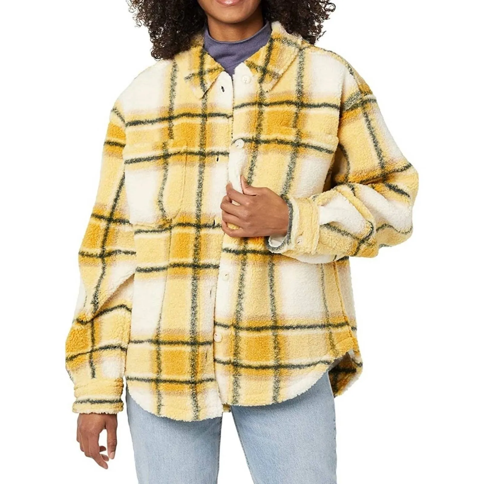 Bandier x Sincerely Jules, Women Aspen Sherpa Jacket in Amber Plaid