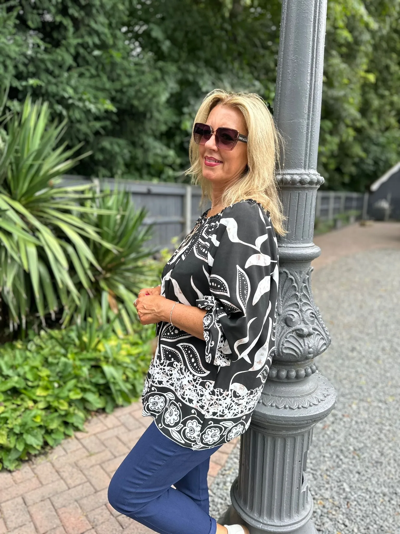 Black Floral Feather Detail Blouse Harley