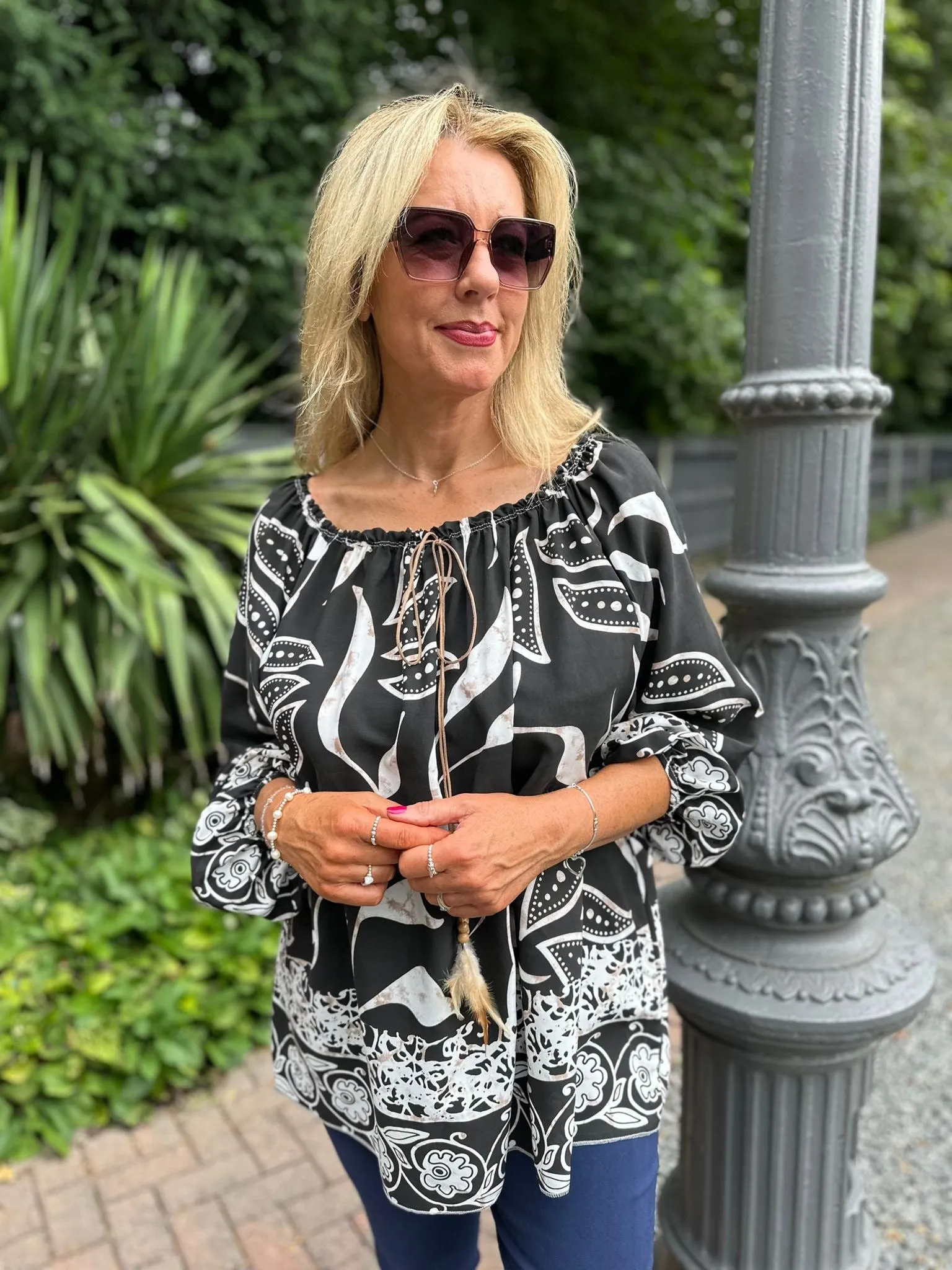 Black Floral Feather Detail Blouse Harley