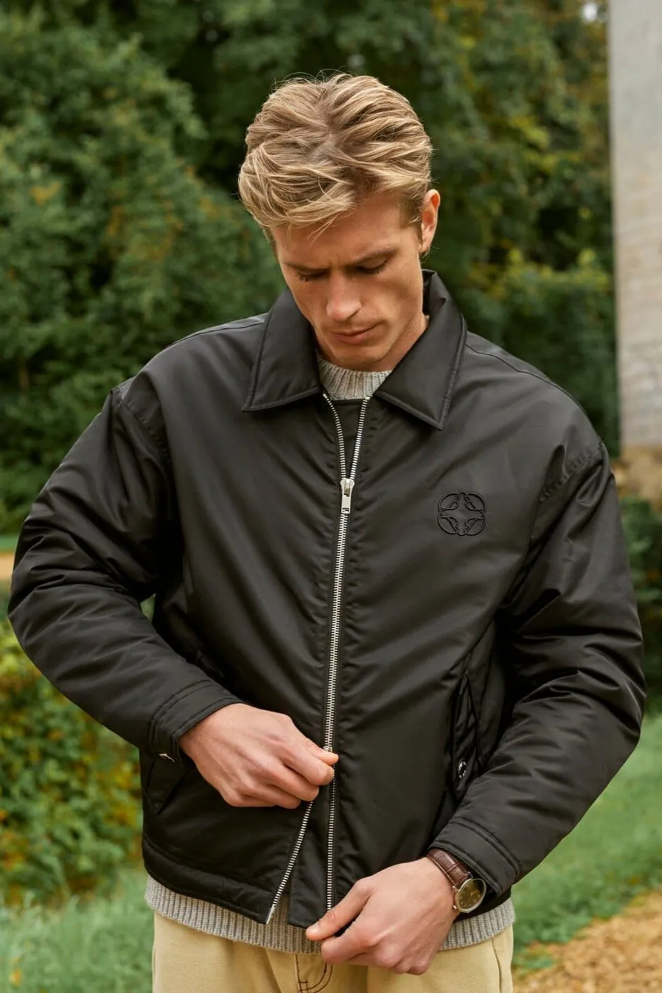 Black Oversized Nylon Coach Jacket