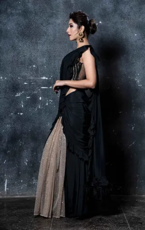 Black Ruffle Saree Set