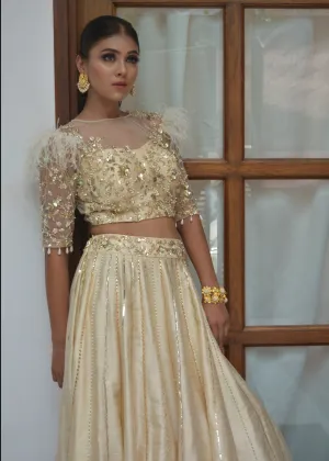 Blond Feather Lehenga