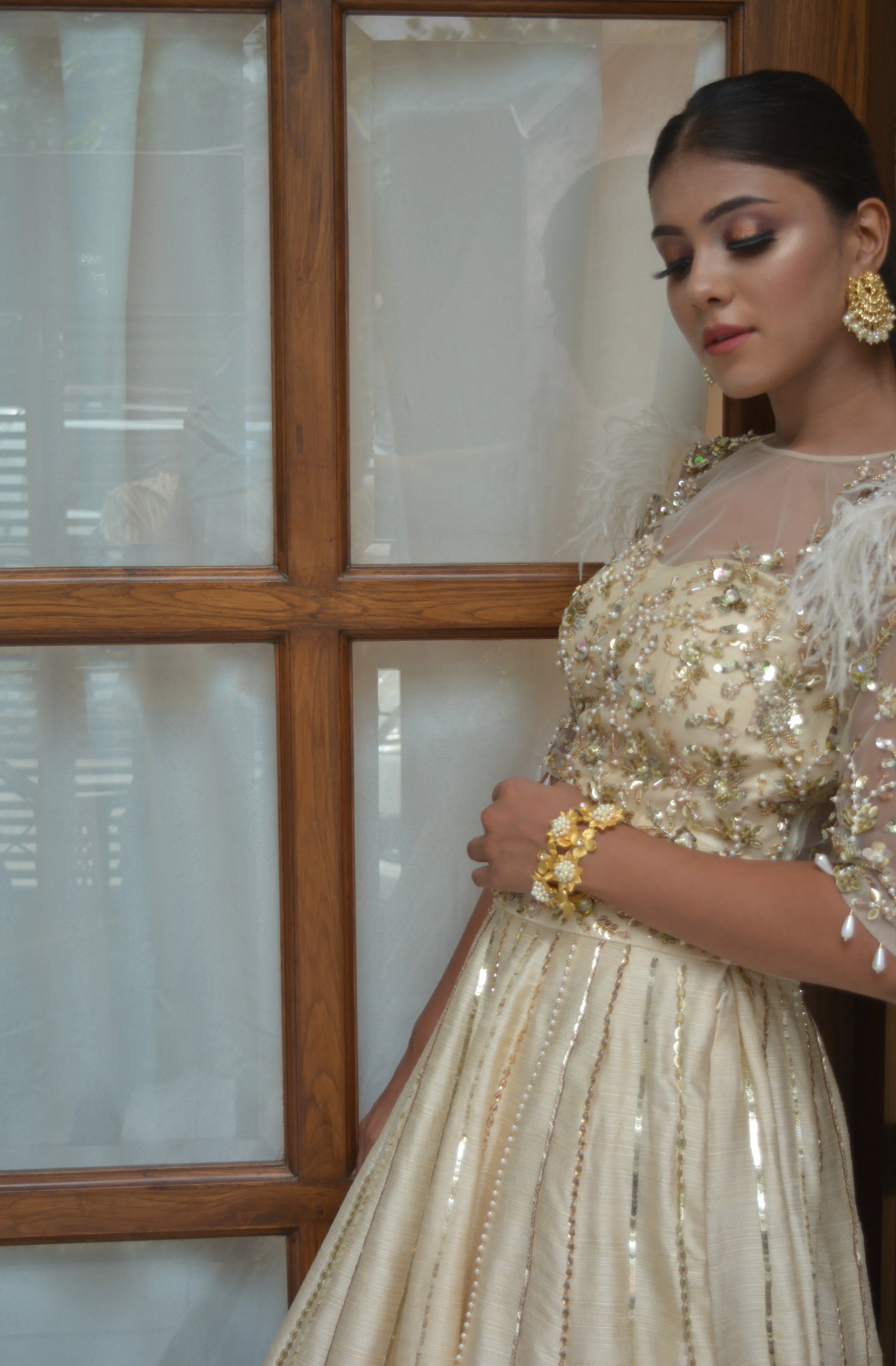 Blond Feather Lehenga