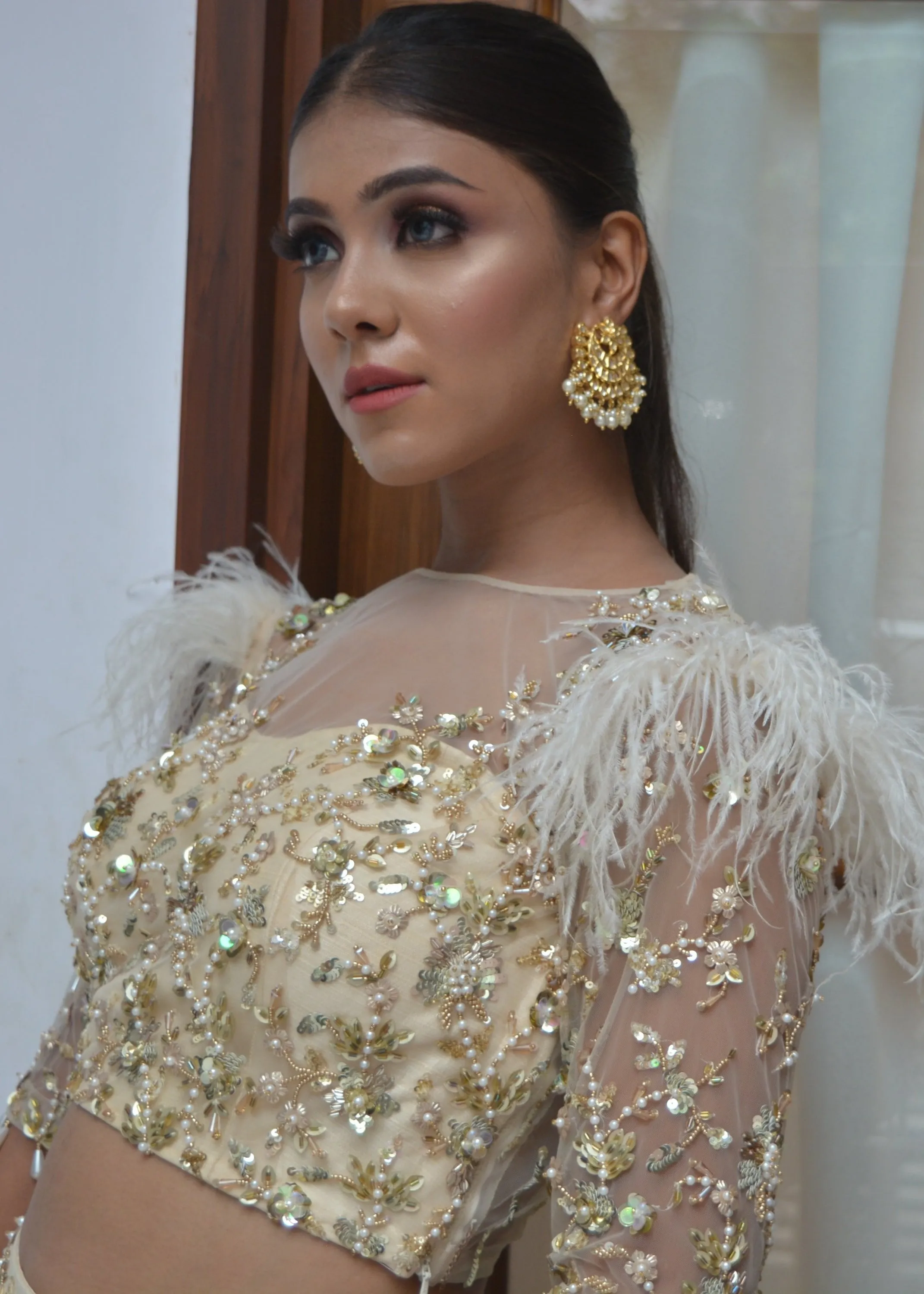 Blond Feather Lehenga