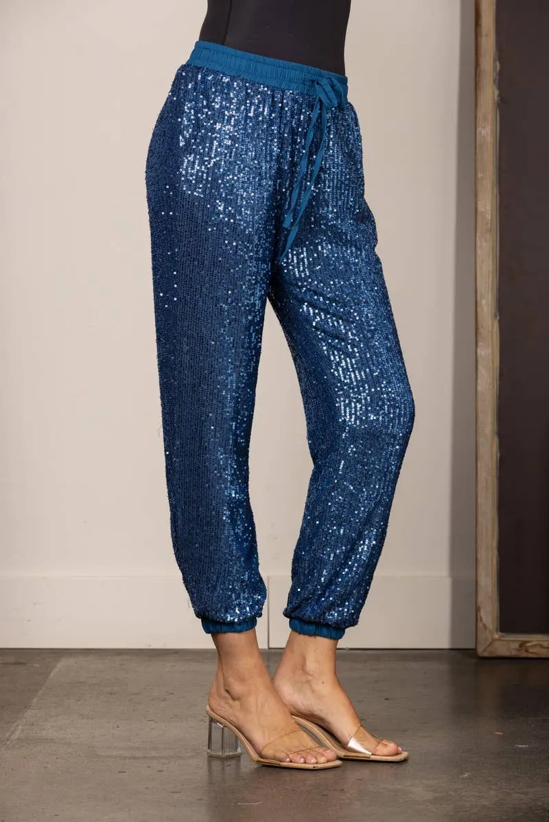 Blue Sequin Joggers