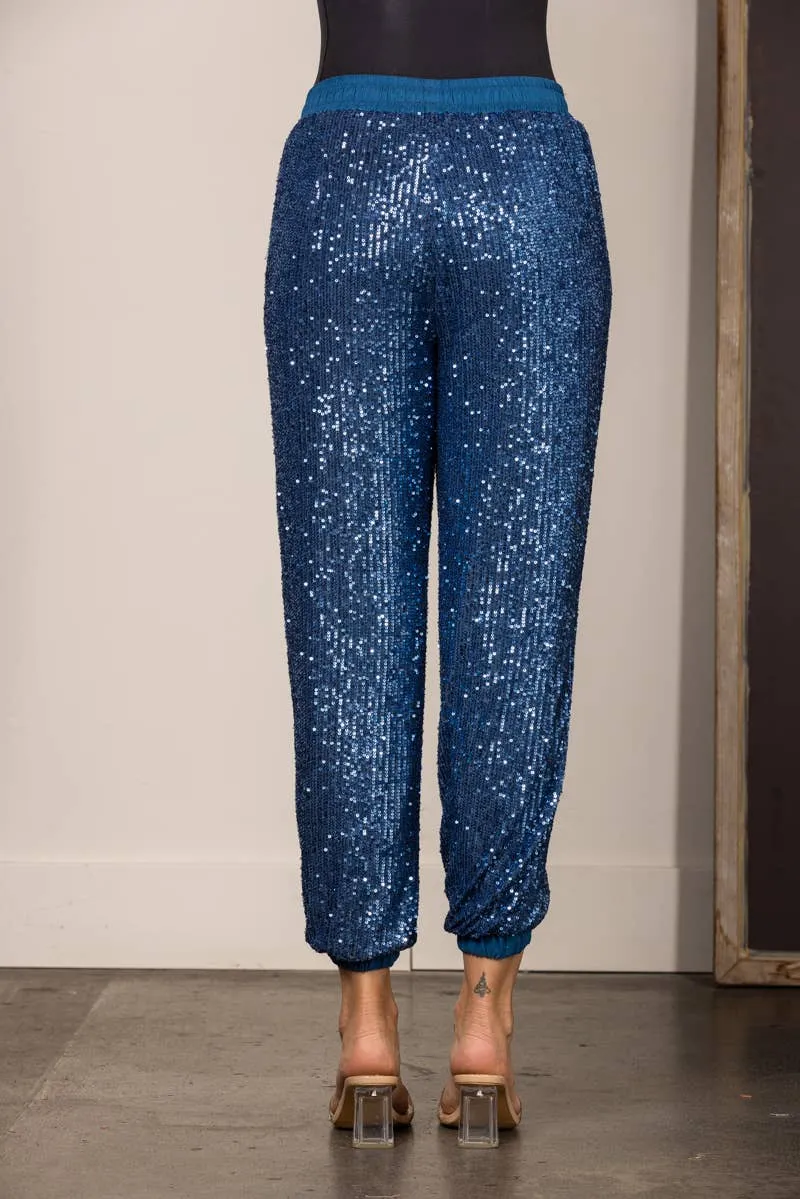 Blue Sequin Joggers