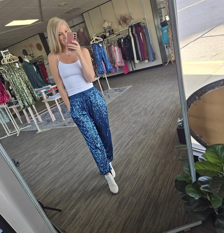 Blue Sequin Joggers