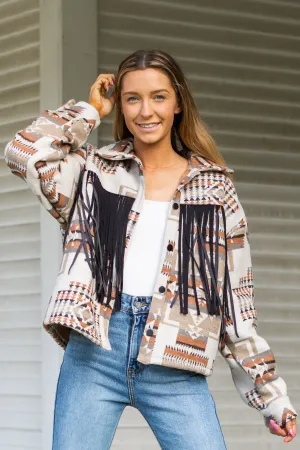 Boho Breeze Aztec Jacket with Fringe