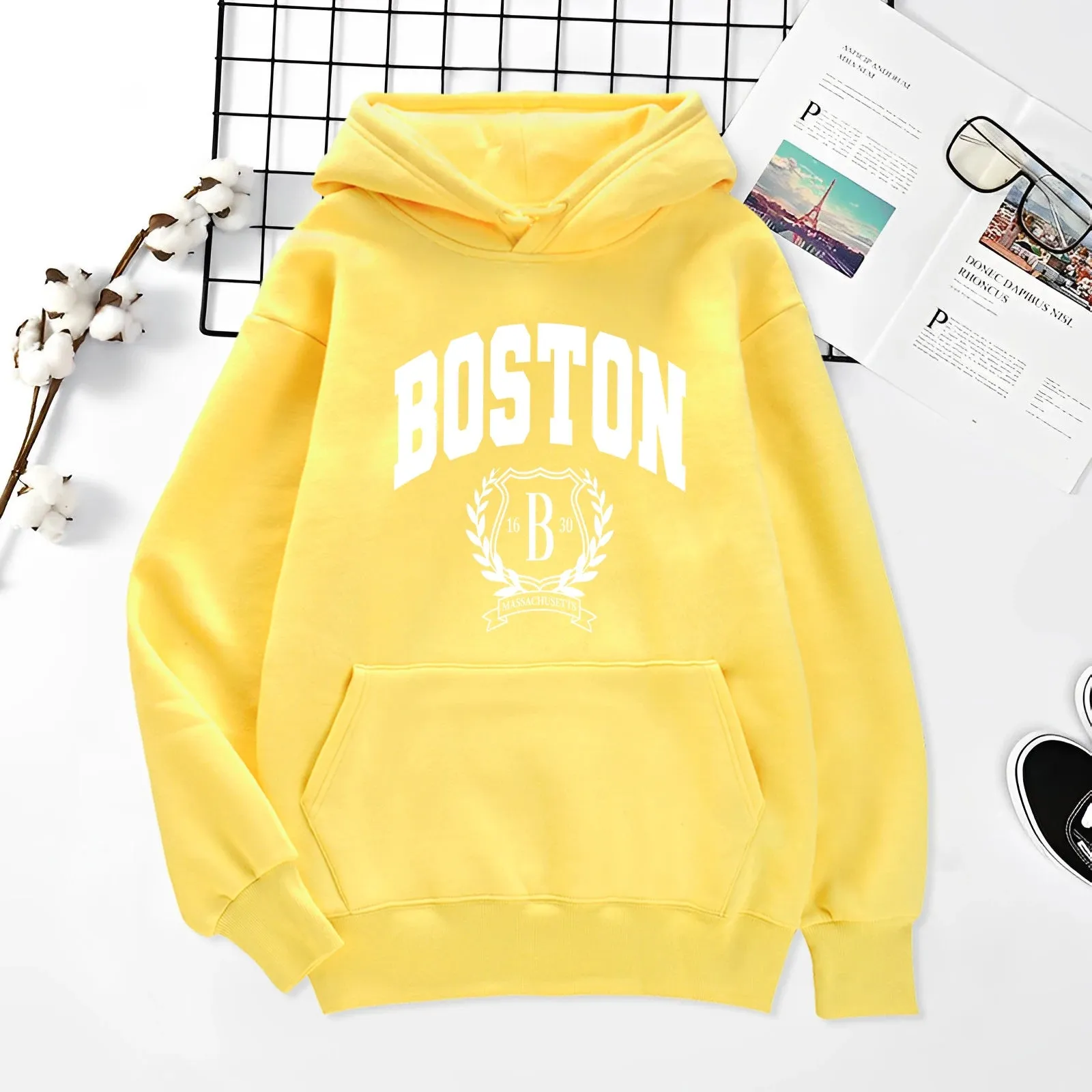 Boston 1630 Personality Art Printing Hoodies Mens Autumn Loose Sweatshirt Craetive Fleece Hoody Casual Hip Hop Streetwear