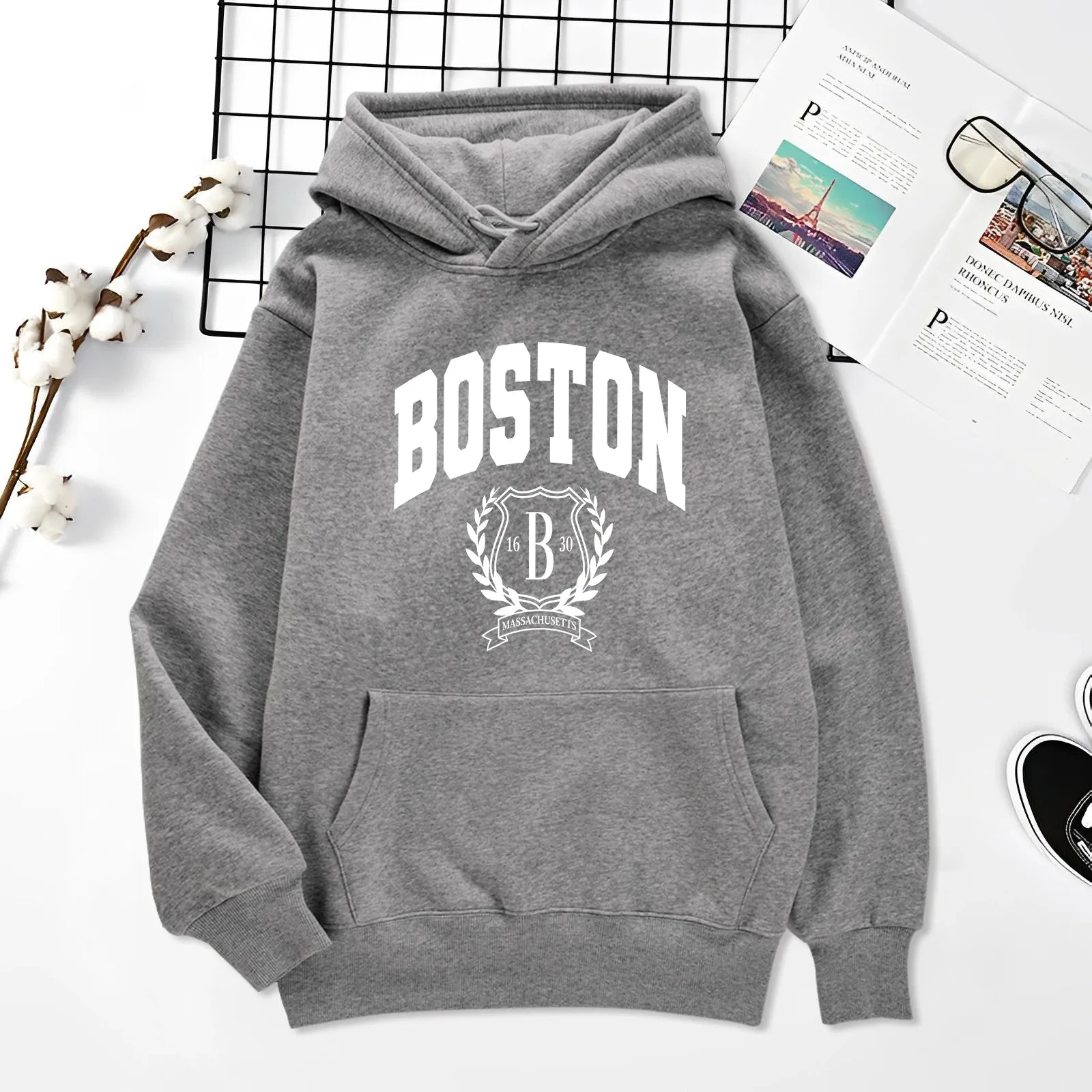 Boston 1630 Personality Art Printing Hoodies Mens Autumn Loose Sweatshirt Craetive Fleece Hoody Casual Hip Hop Streetwear