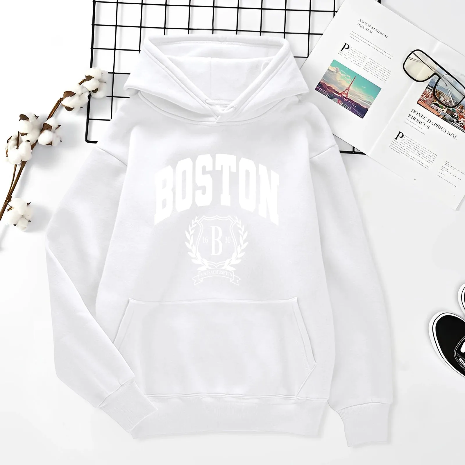 Boston 1630 Personality Art Printing Hoodies Mens Autumn Loose Sweatshirt Craetive Fleece Hoody Casual Hip Hop Streetwear