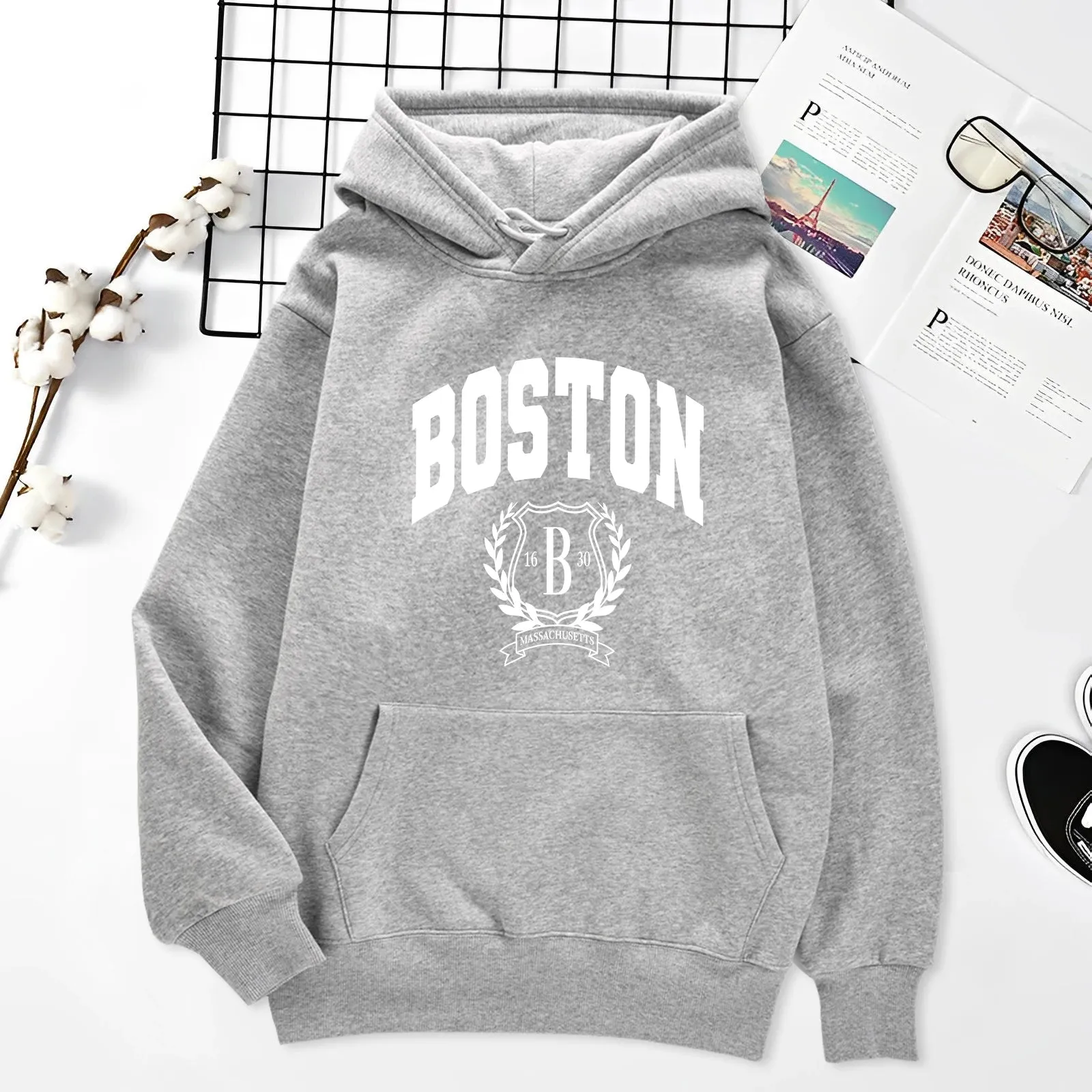 Boston 1630 Personality Art Printing Hoodies Mens Autumn Loose Sweatshirt Craetive Fleece Hoody Casual Hip Hop Streetwear