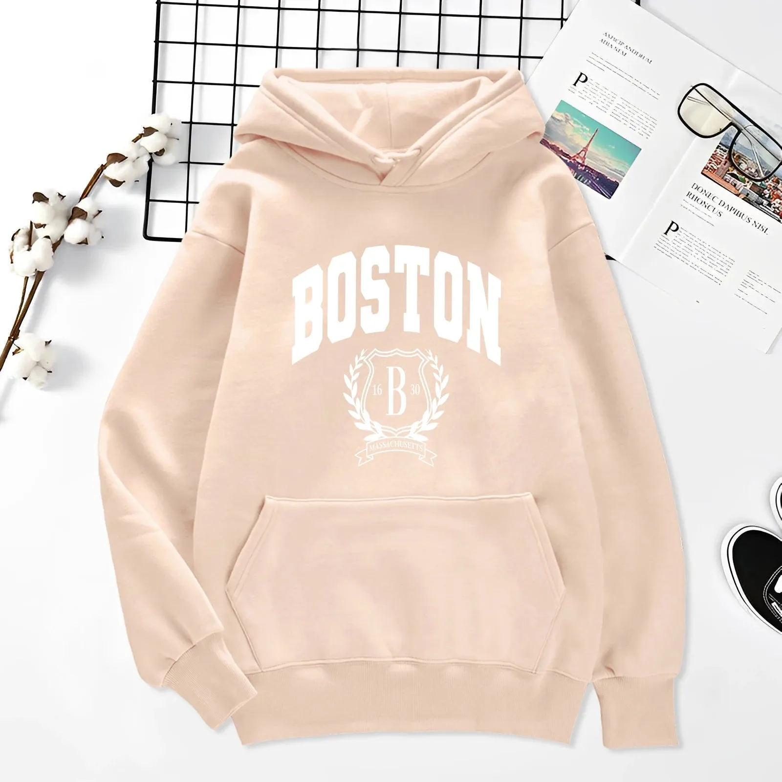 Boston 1630 Personality Art Printing Hoodies Mens Autumn Loose Sweatshirt Craetive Fleece Hoody Casual Hip Hop Streetwear