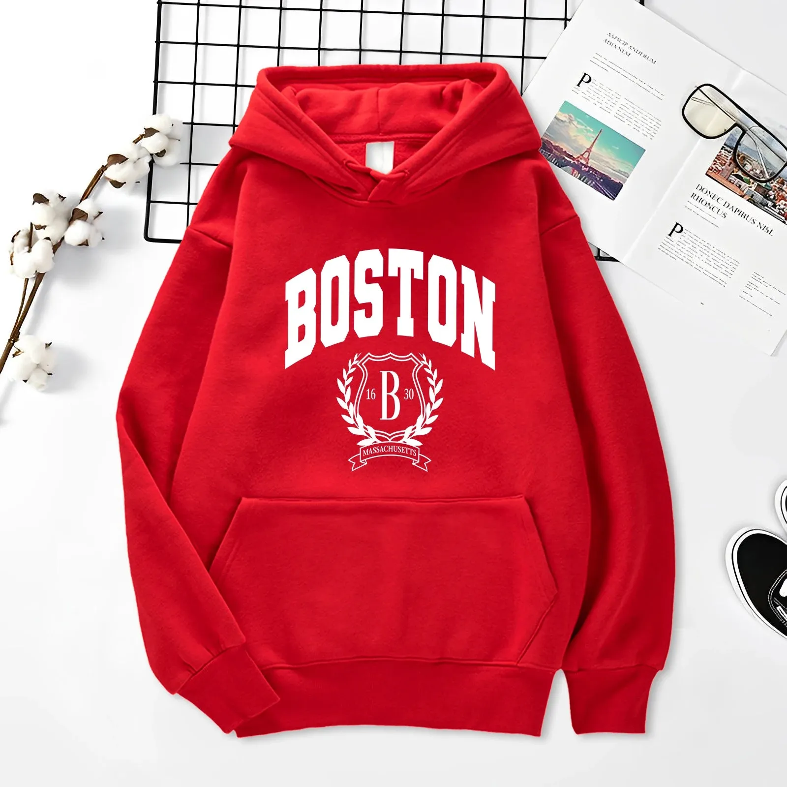 Boston 1630 Personality Art Printing Hoodies Mens Autumn Loose Sweatshirt Craetive Fleece Hoody Casual Hip Hop Streetwear