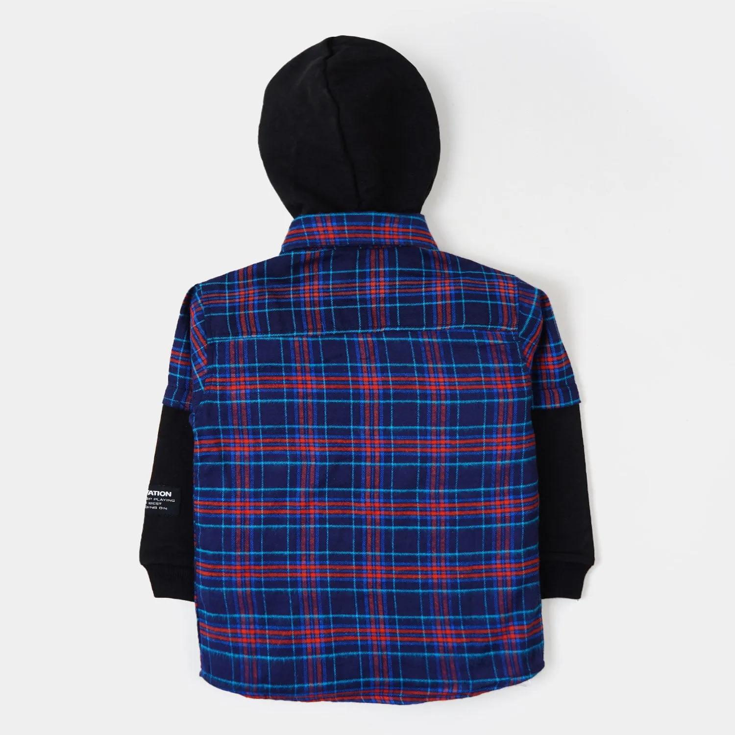 Boys Hoodie Casual Shirt - Blue Check