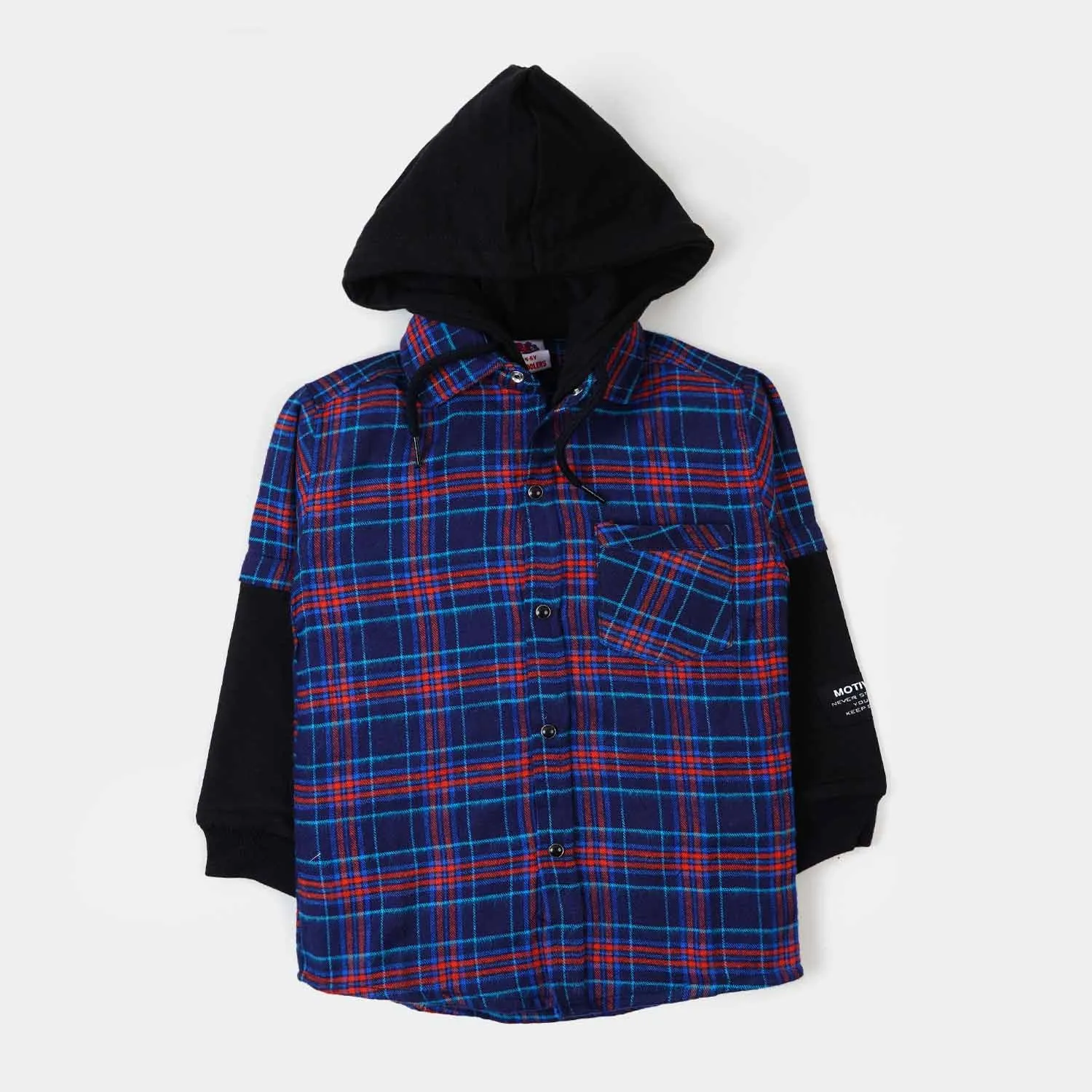 Boys Hoodie Casual Shirt - Blue Check
