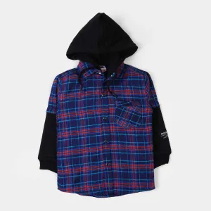 Boys Hoodie Casual Shirt - Blue Check