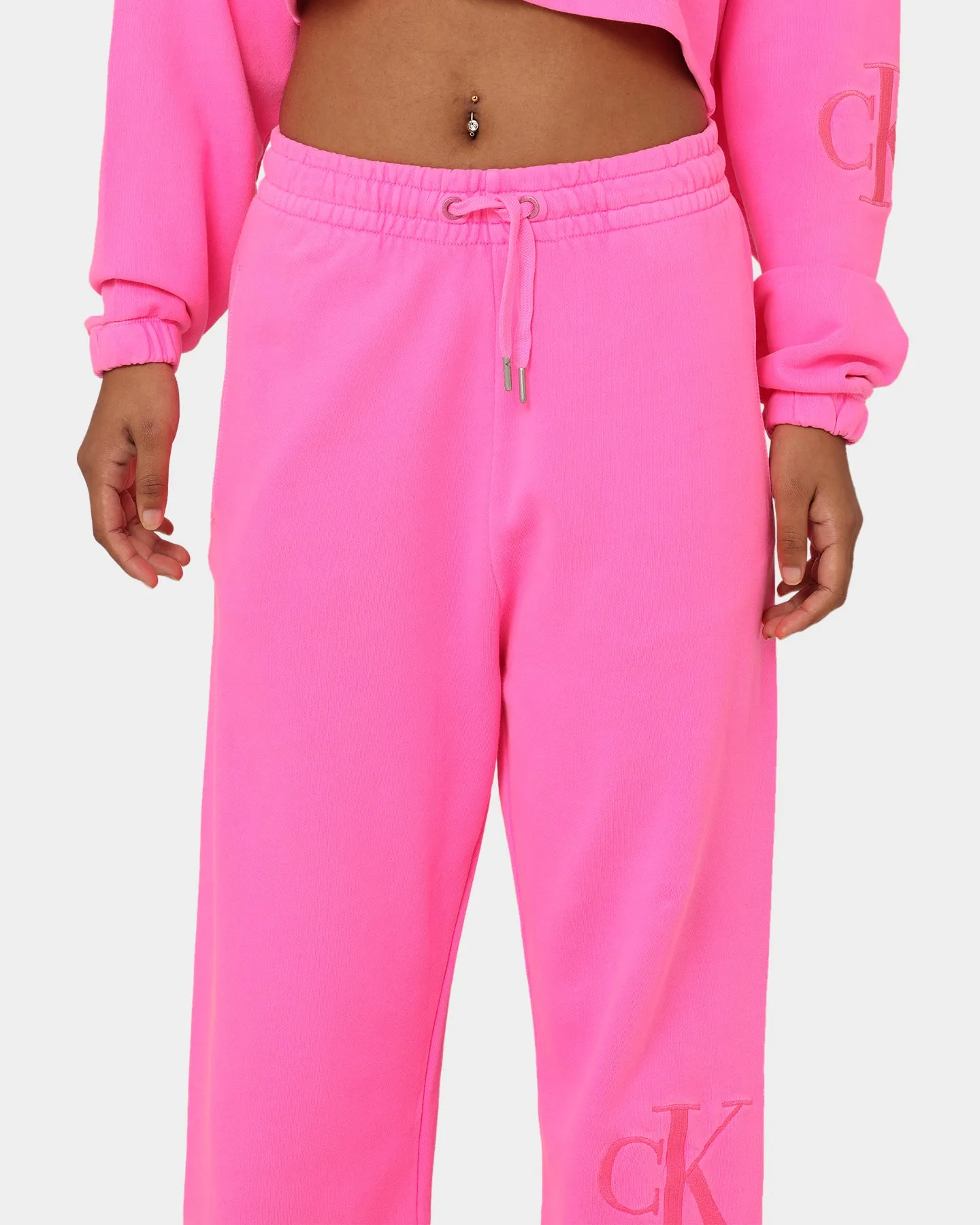 Calvin Klein Women's Acid Wash CK Jogger Pants Neon Pink