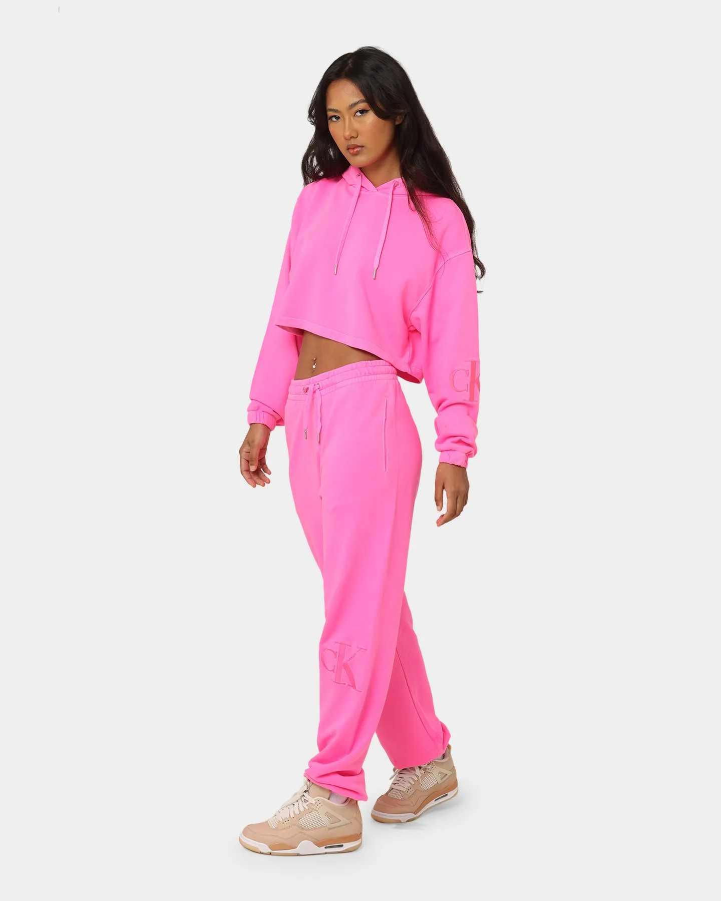 Calvin Klein Women's Acid Wash CK Jogger Pants Neon Pink
