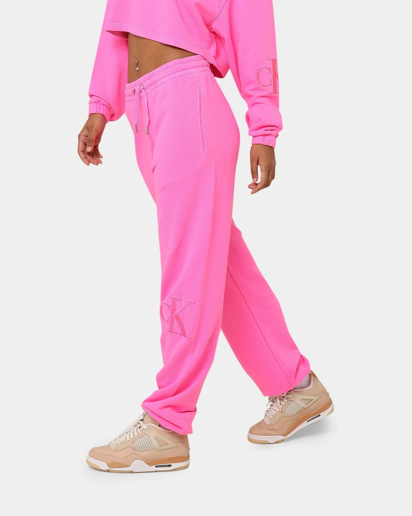 Calvin Klein Women's Acid Wash CK Jogger Pants Neon Pink