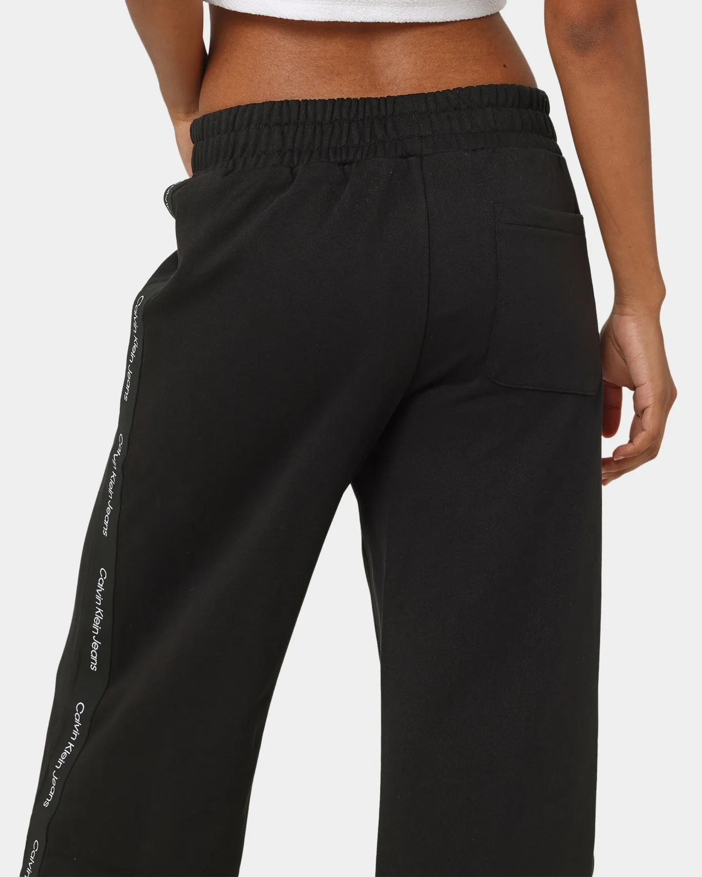 Calvin Klein Women's Logo Tape Wide Leg Pants CK Black
