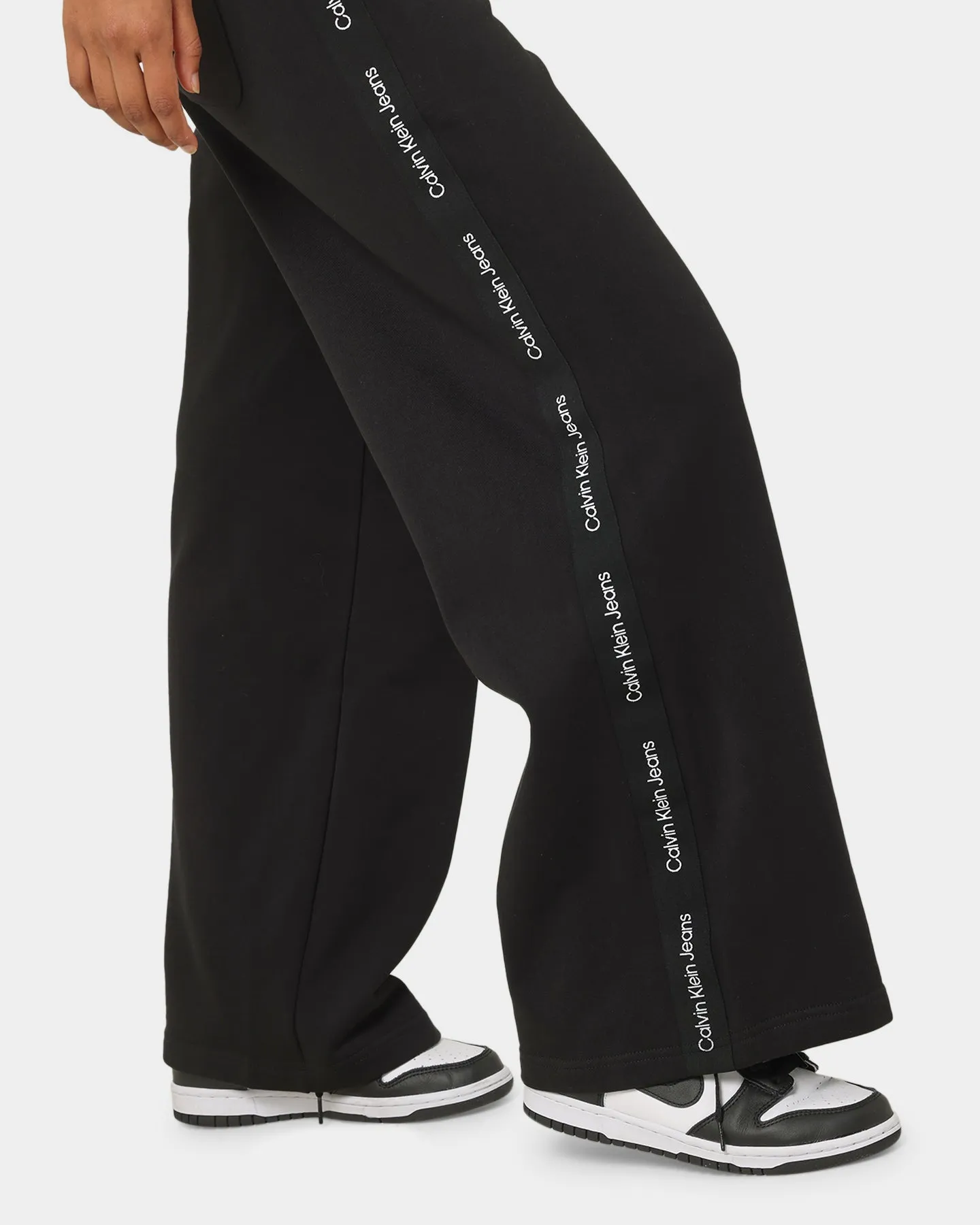 Calvin Klein Women's Logo Tape Wide Leg Pants CK Black