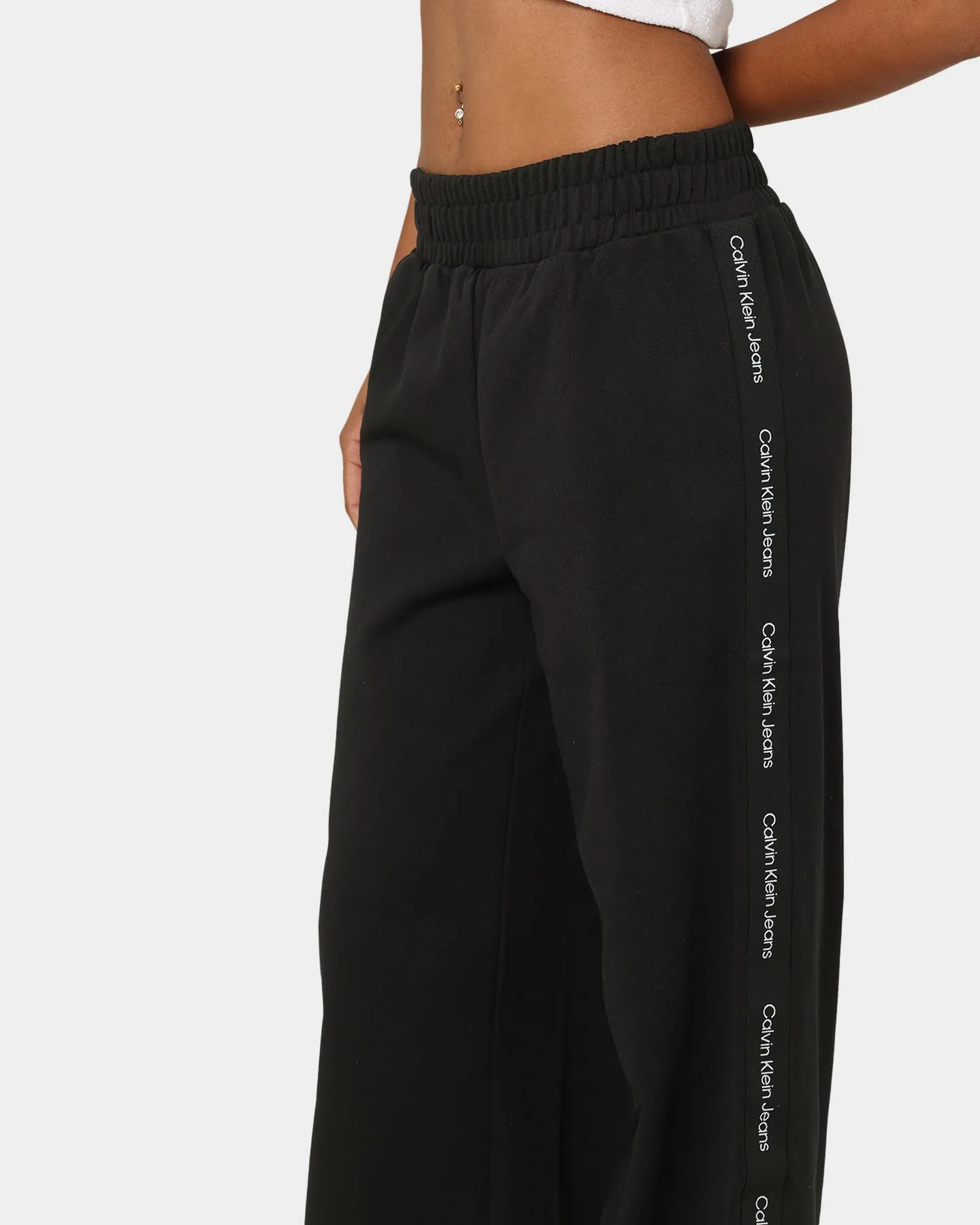 Calvin Klein Women's Logo Tape Wide Leg Pants CK Black