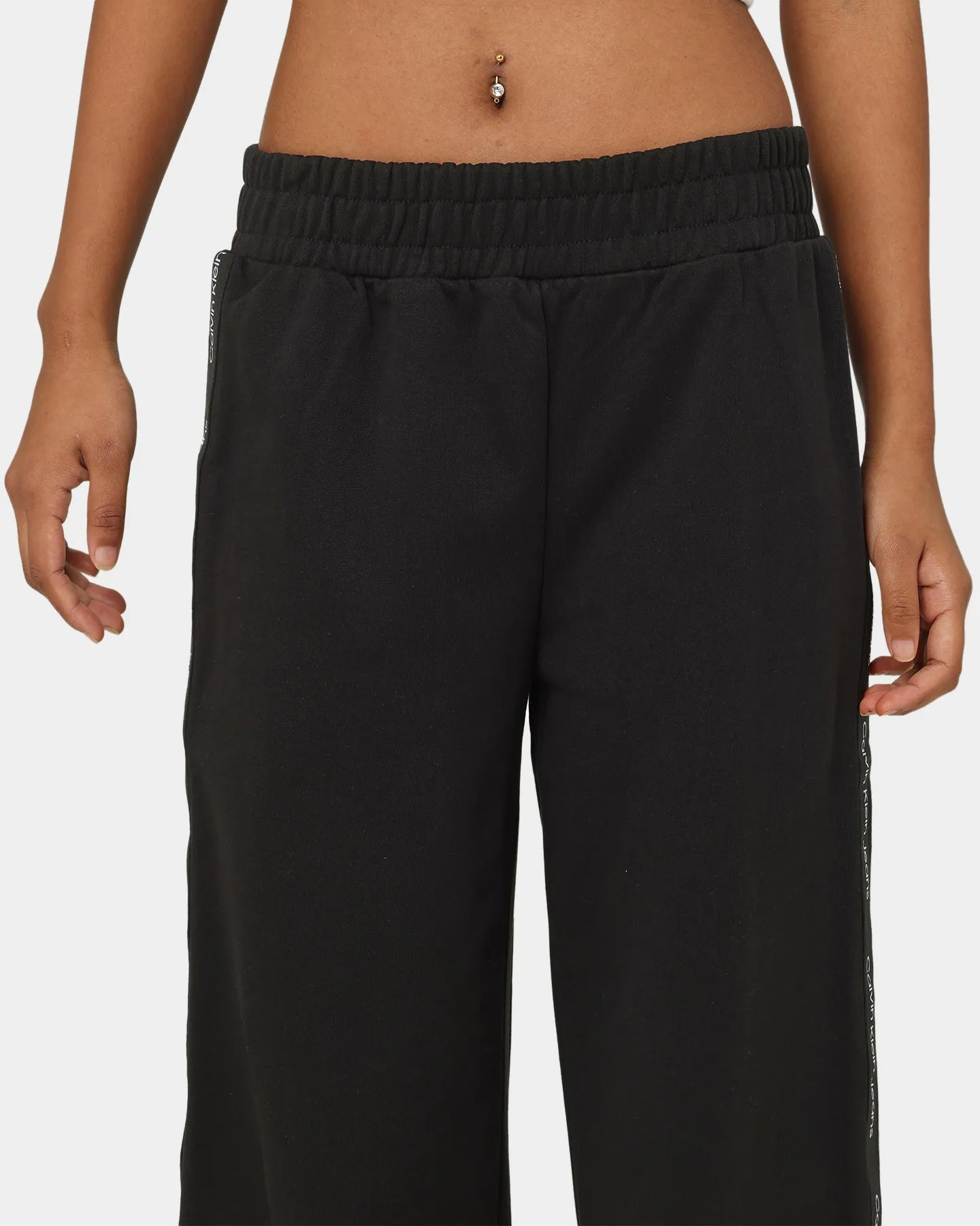 Calvin Klein Women's Logo Tape Wide Leg Pants CK Black