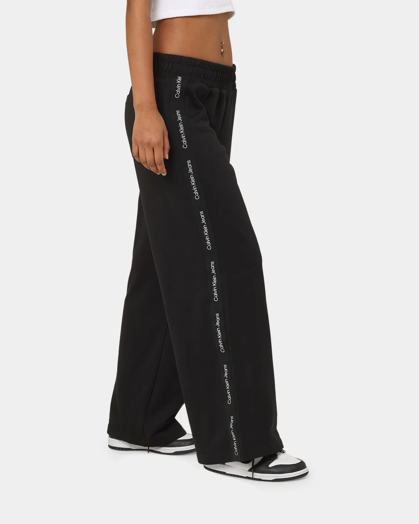 Calvin Klein Women's Logo Tape Wide Leg Pants CK Black