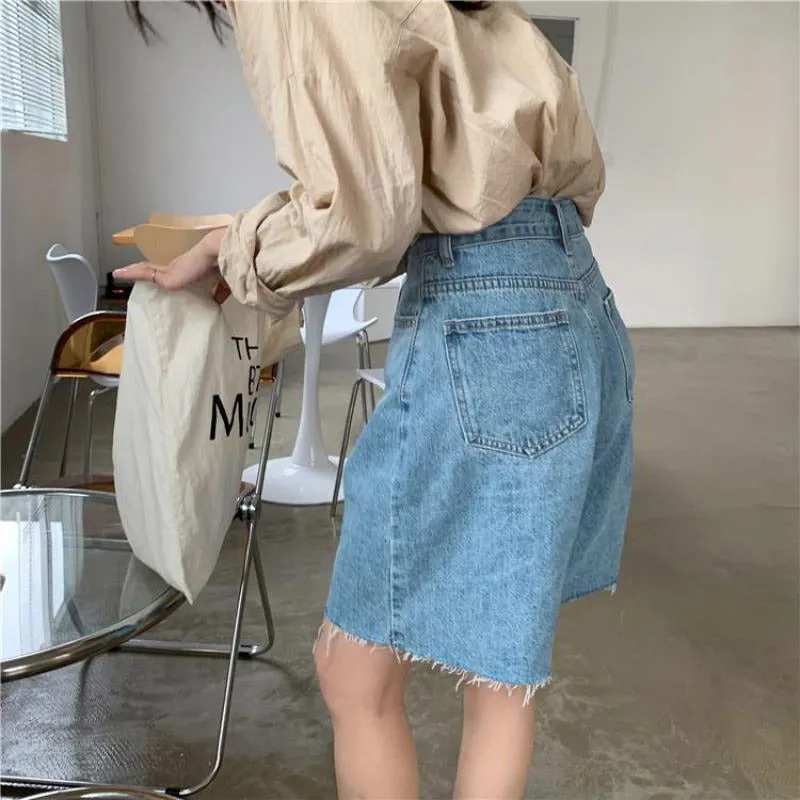 Cotton Denim Shorts Jeans Half Length Short High Waist Biker Shorts