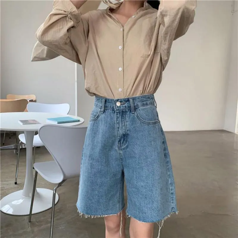 Cotton Denim Shorts Jeans Half Length Short High Waist Biker Shorts