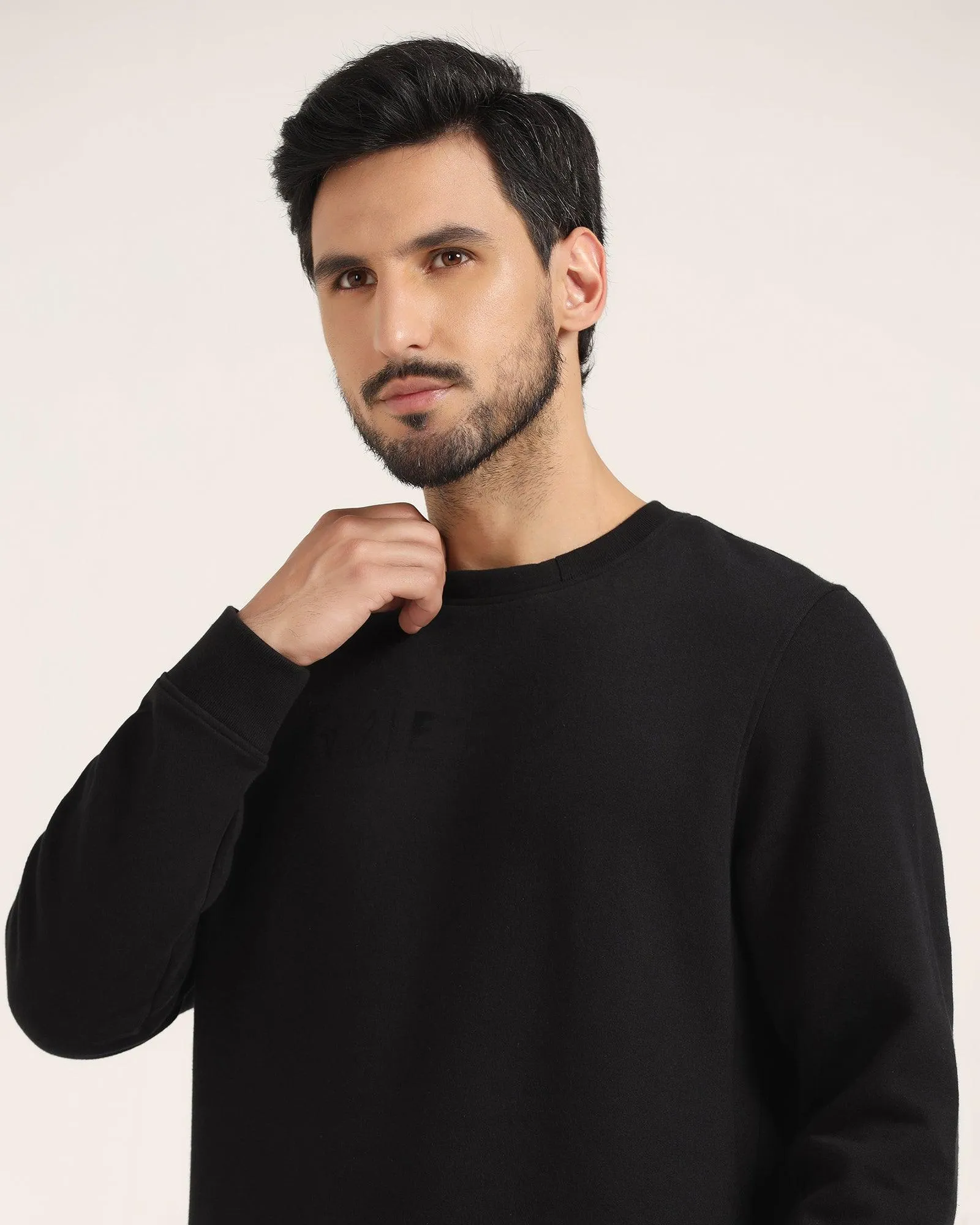 Crew Neck Black Solid Sweatshirt - Jame