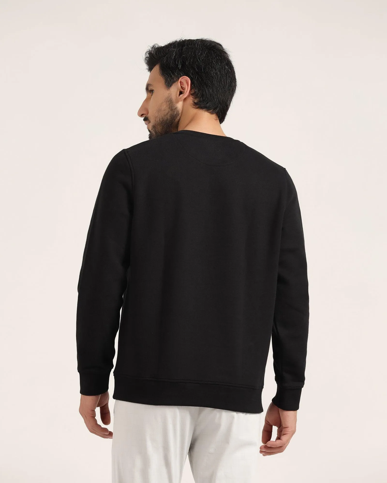 Crew Neck Black Solid Sweatshirt - Jame