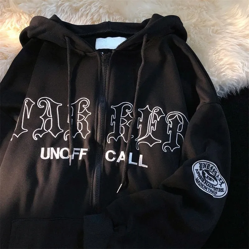 Fashionkova  Letter Embroidery Hoodies Women Winter Casual Oversized Polar Fleece Hooded Sweatshirt Female Vintage Zipper Hoodie Streetwear
