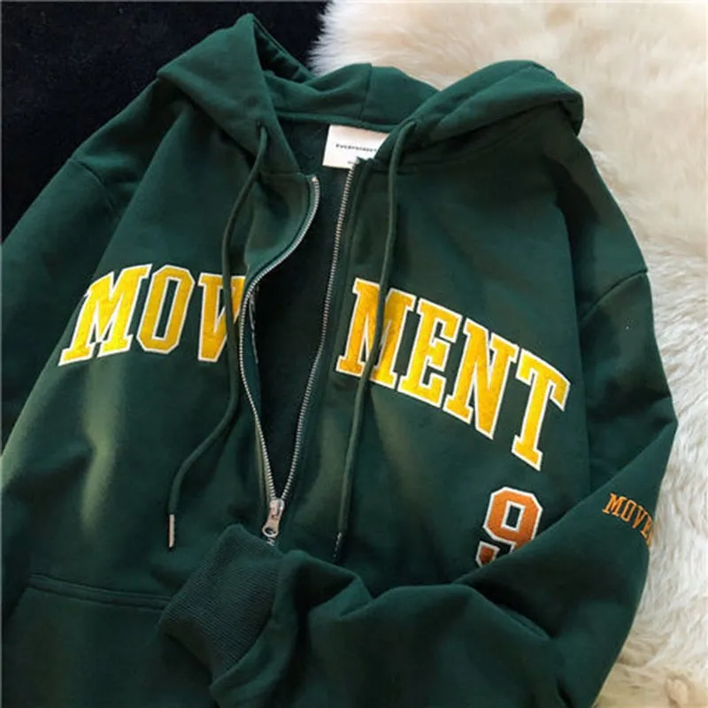Fashionkova  Letter Embroidery Hoodies Women Winter Casual Oversized Polar Fleece Hooded Sweatshirt Female Vintage Zipper Hoodie Streetwear