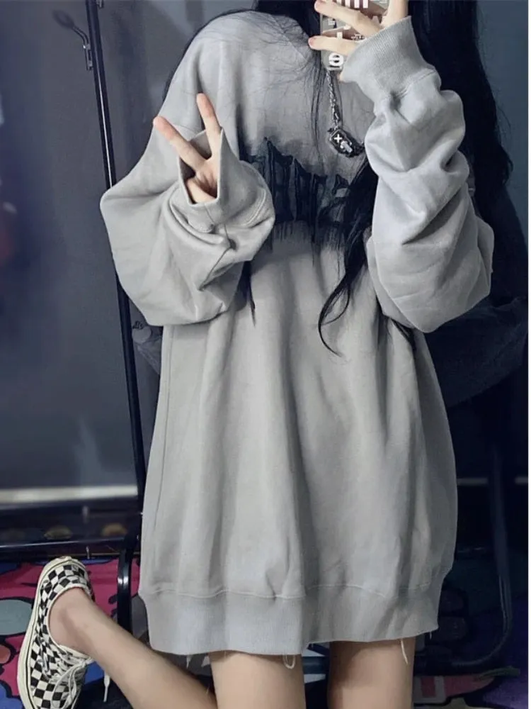 Fashionkova  Y2K Vintage Letter Print Hoodies Women Harajuku Grunge Graphic Sweatshirts Loose Casual O-Neck All-Match Pullover Tops