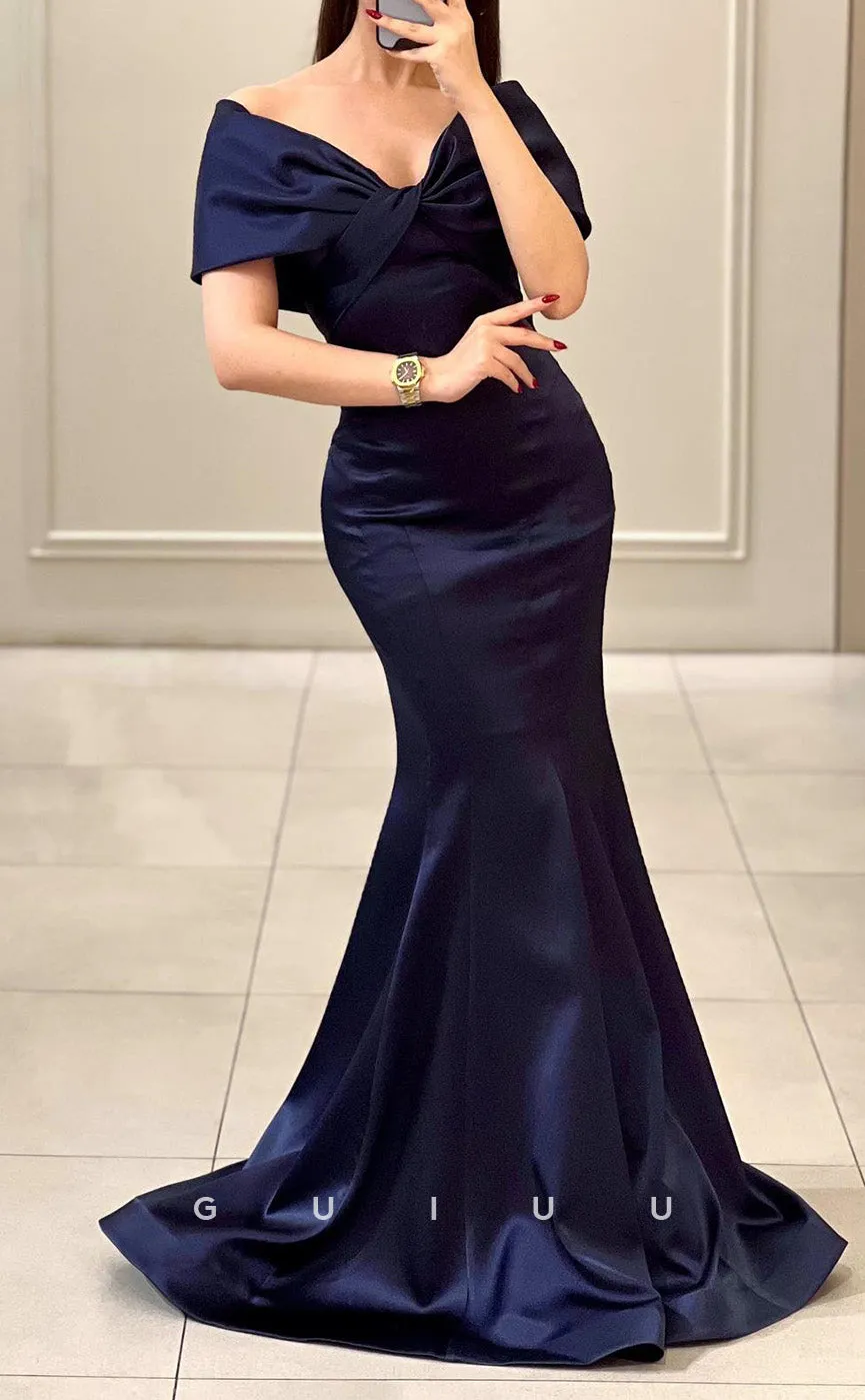 G3432 - Chic & Modern Sheath & Mermaid Off Shoulder Draped Floor-Length Long Party Prom Dress
