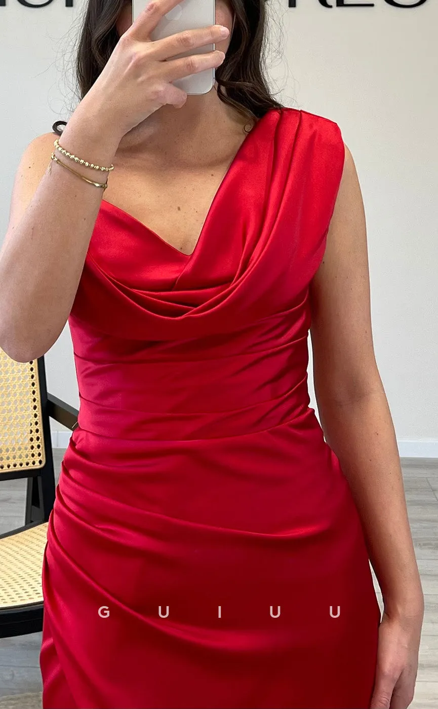 G3526 - Sexy & Hot Sheath Asymmetrical One Shoulder High Side Slit Draped Floor-Length Party Gown Prom Dress