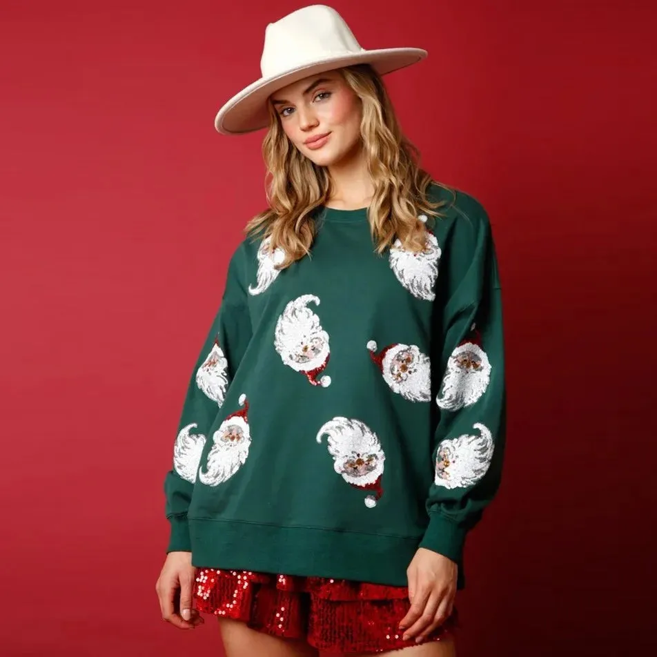 Glitter Patchwork Vintage Harajuku Slim Long Sleeve Christmas Hoodie Streetwear