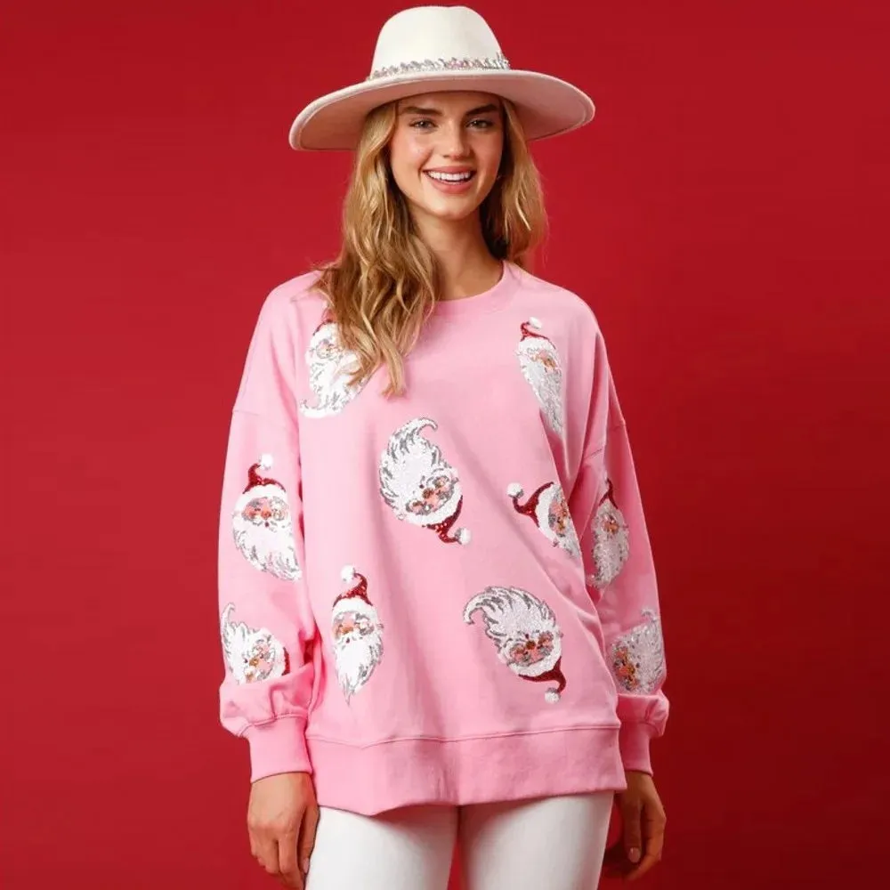 Glitter Patchwork Vintage Harajuku Slim Long Sleeve Christmas Hoodie Streetwear